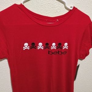 bebe top t-shirt red w logo black M